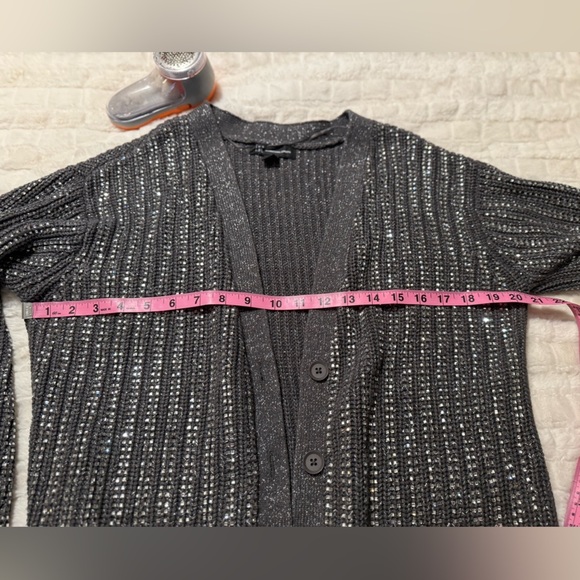 INC International Concepts Charcoal Rhinestone Shine Button-Up Cardigan-Size L - Picture 9 of 10